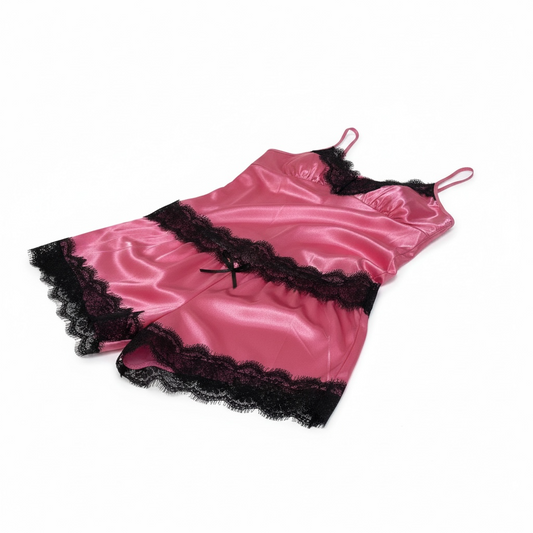 Elegant Scarlet Satin Lace Lingerie Set