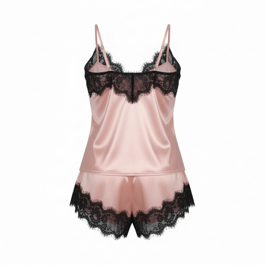 Blush Satin Lace Babydoll Set