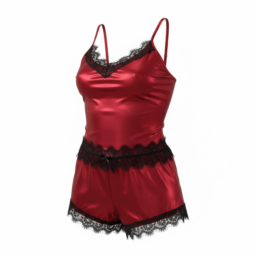Seductive Red Satin Lace Two-Piece Lingerie Set