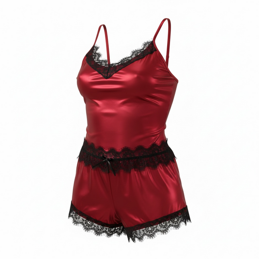 Seductive Red Satin Lace Two-Piece Lingerie Set