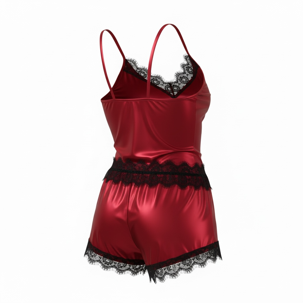 Seductive Red Satin Lace Two-Piece Lingerie Set