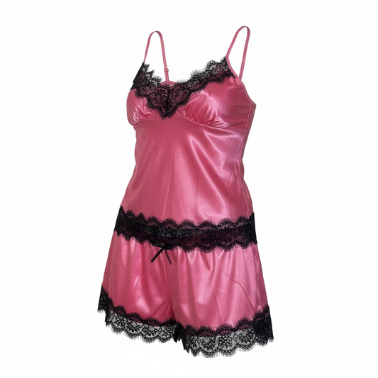 Elegant Scarlet Satin Lace Lingerie Set