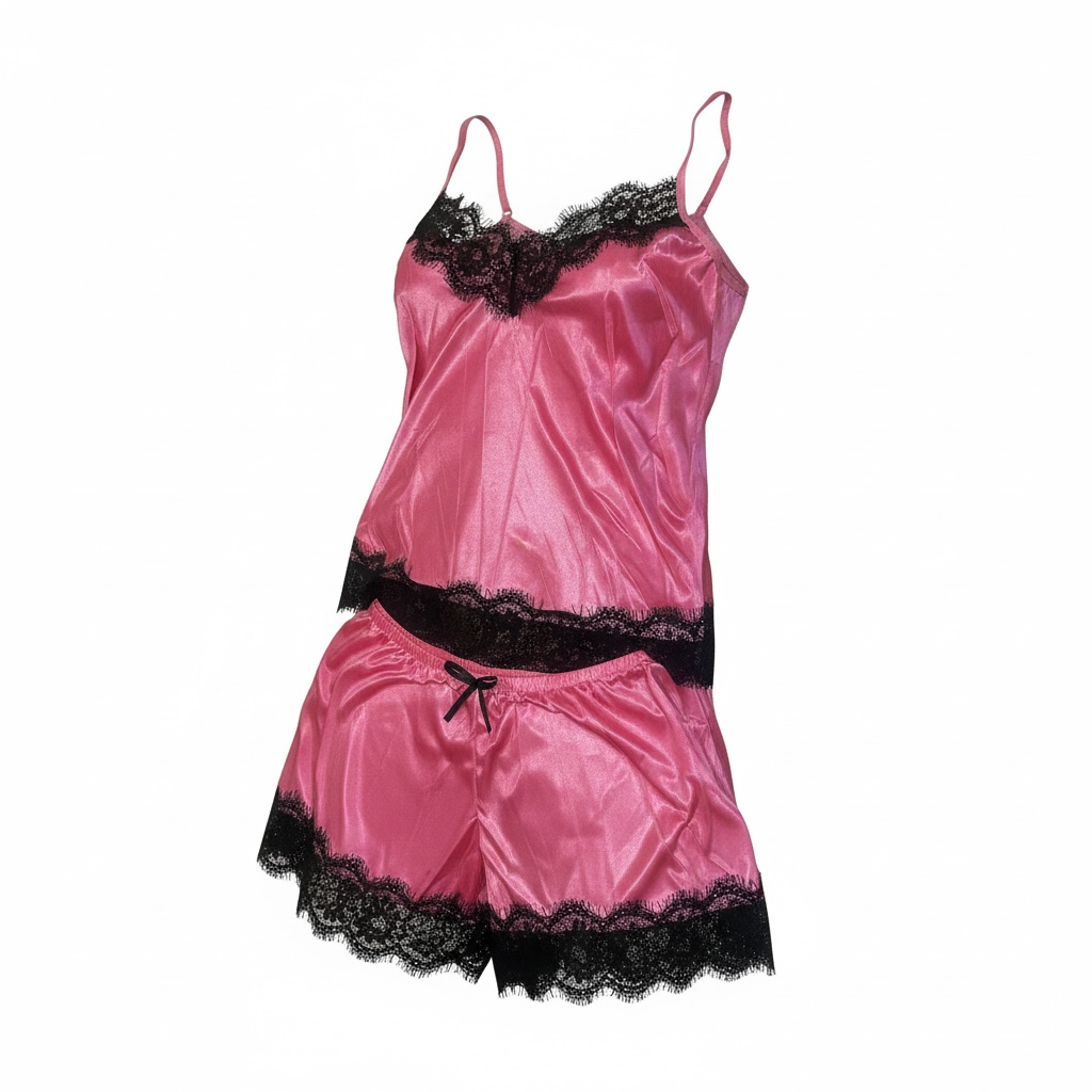 Elegant Scarlet Satin Lace Lingerie Set