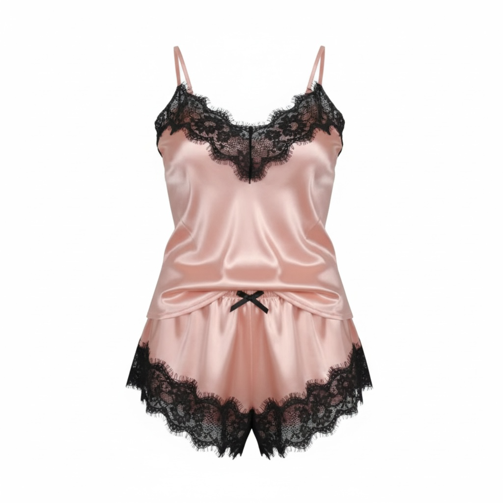 Blush Satin Lace Babydoll Set