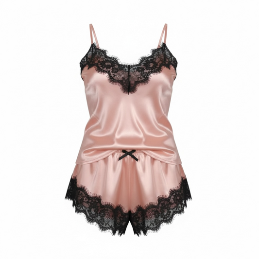 Blush Satin Lace Babydoll Set