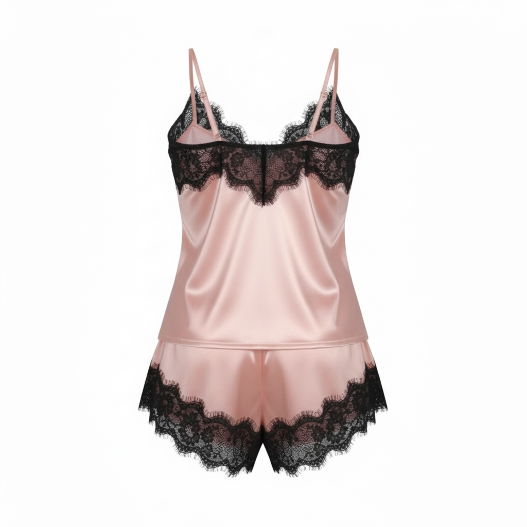 Blush Satin Lace Babydoll Set